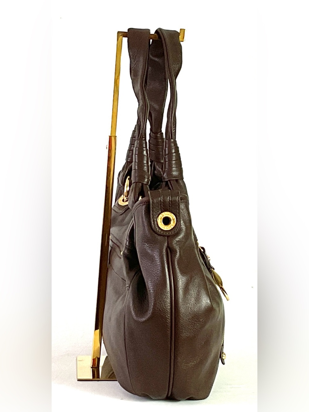 NWOT- B Makowsky brown, pleated, leather, goldtone hardware hobo shoulder bag - Picture 5 of 15